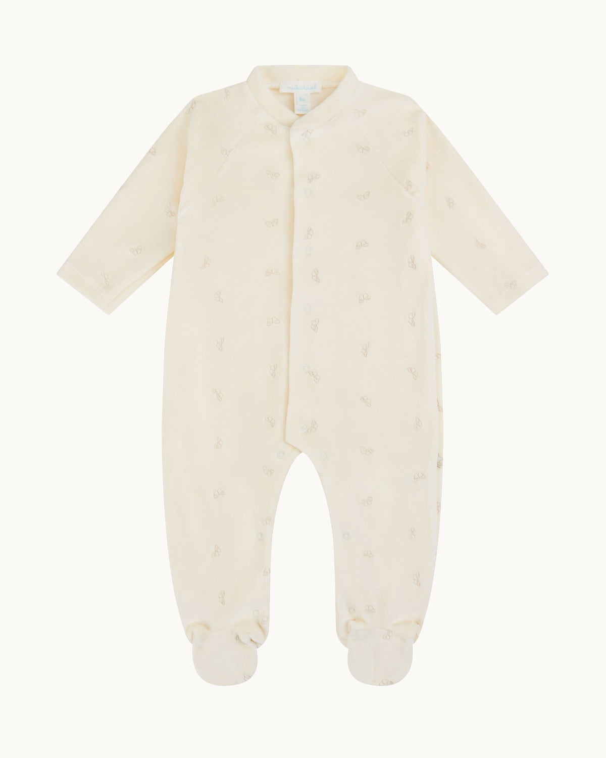 Velour Embroidered Angel Wing Sleepsuit in Cream