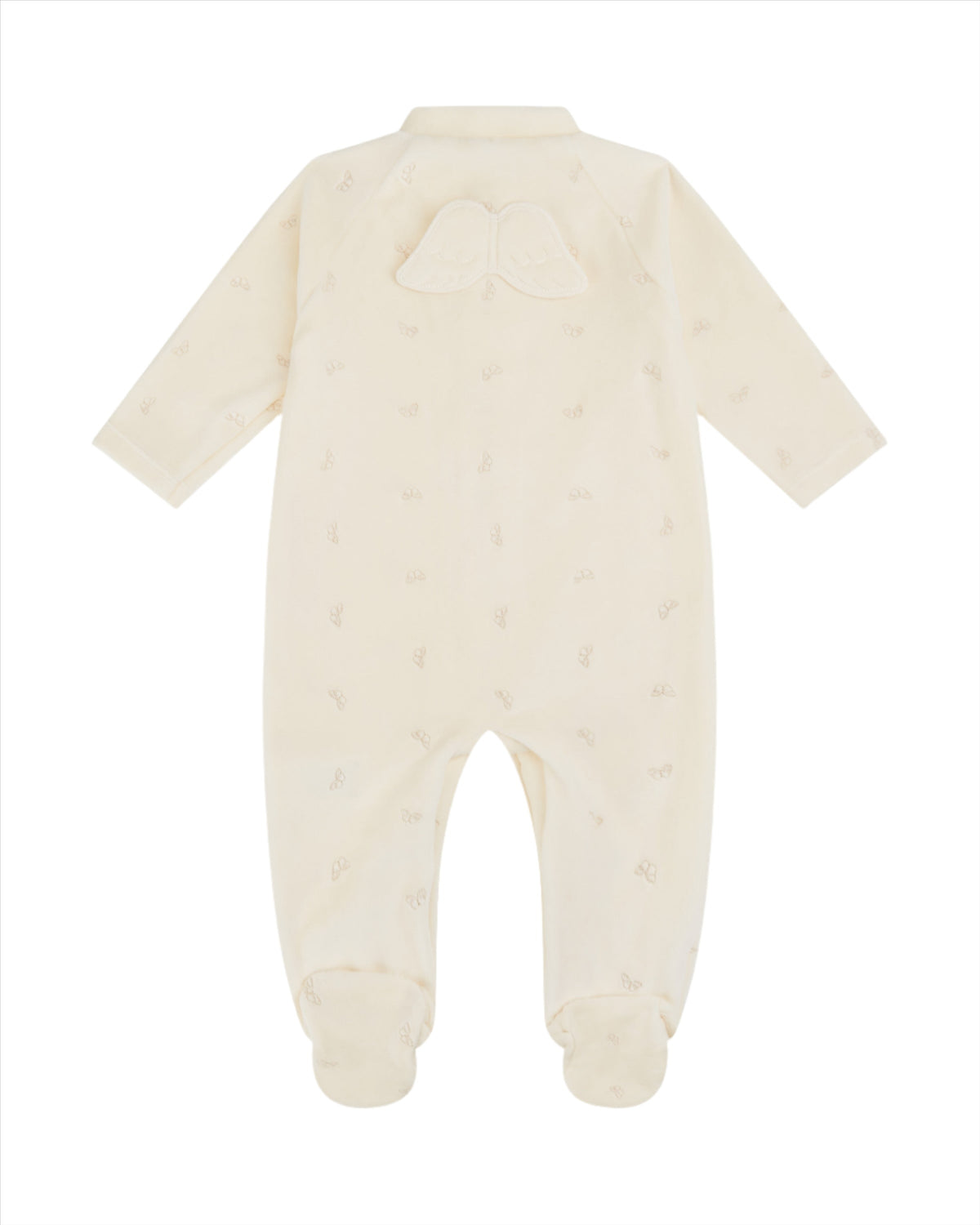 Velour Embroidered Angel Wing Sleepsuit in Cream