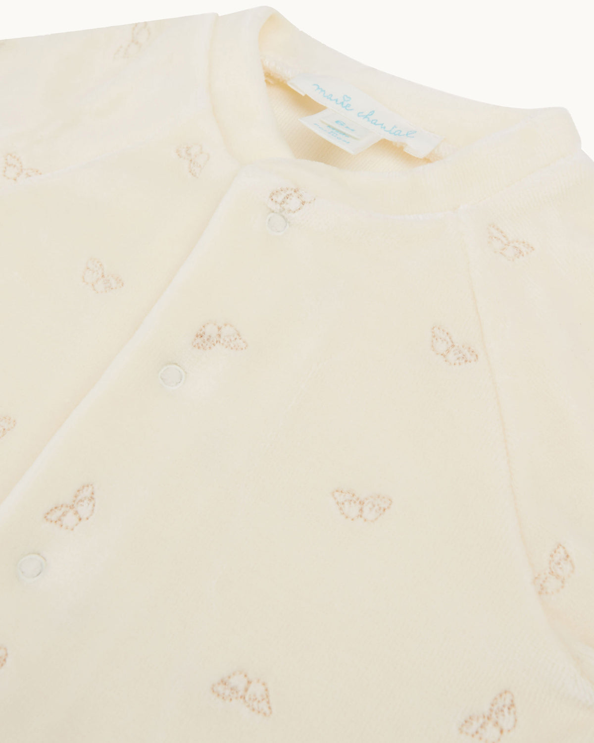 Velour Embroidered Angel Wing Sleepsuit in Cream