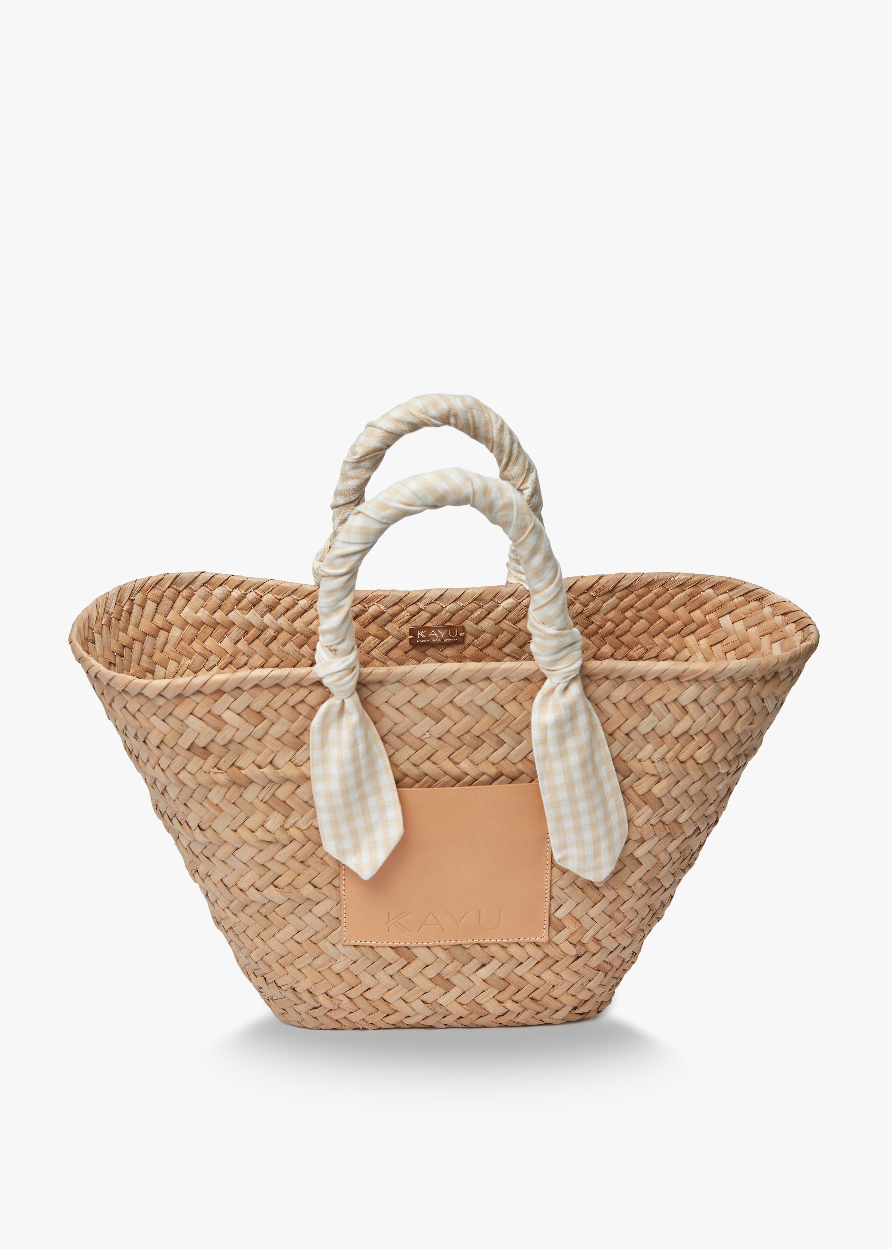 Marlow Straw Scarf Tote Bag in Beige Gingham