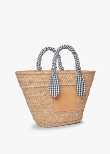 Marlow Straw Scarf Tote Bag in Black Gingham