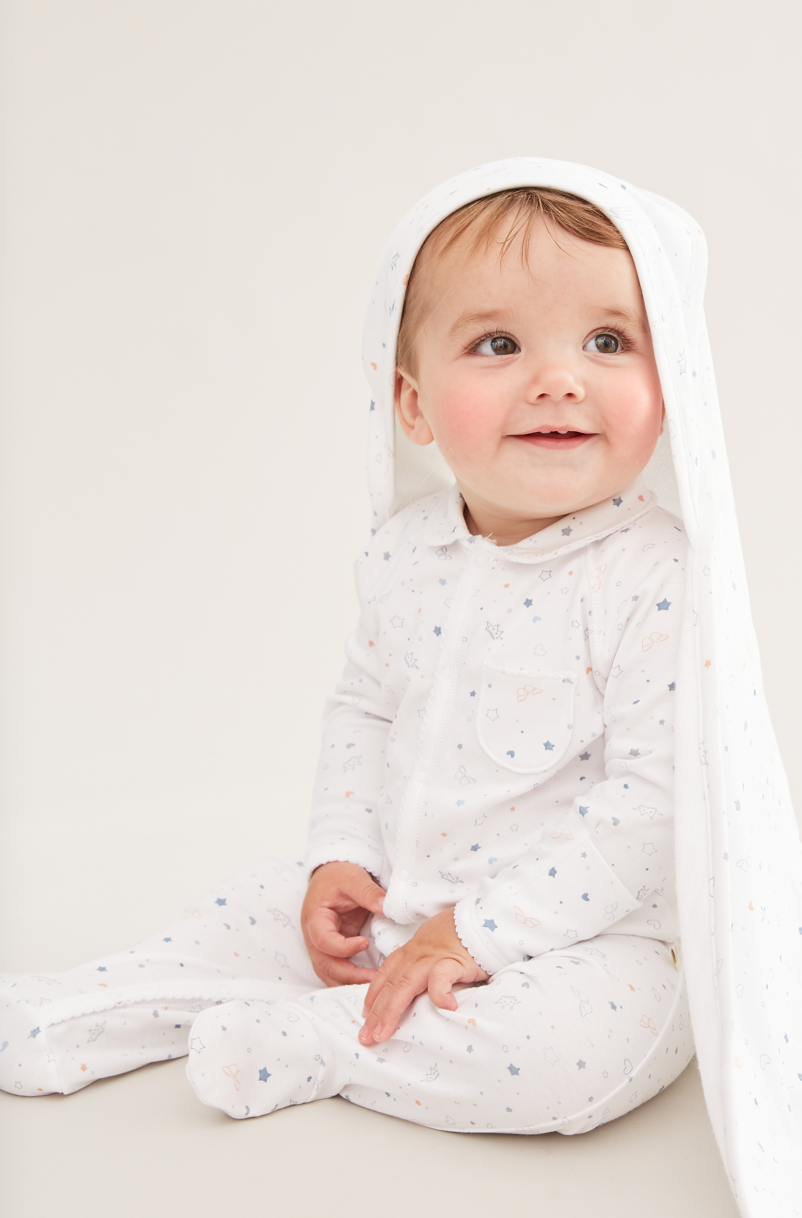 Star & Crown Sleepsuit With Mittens in Blue