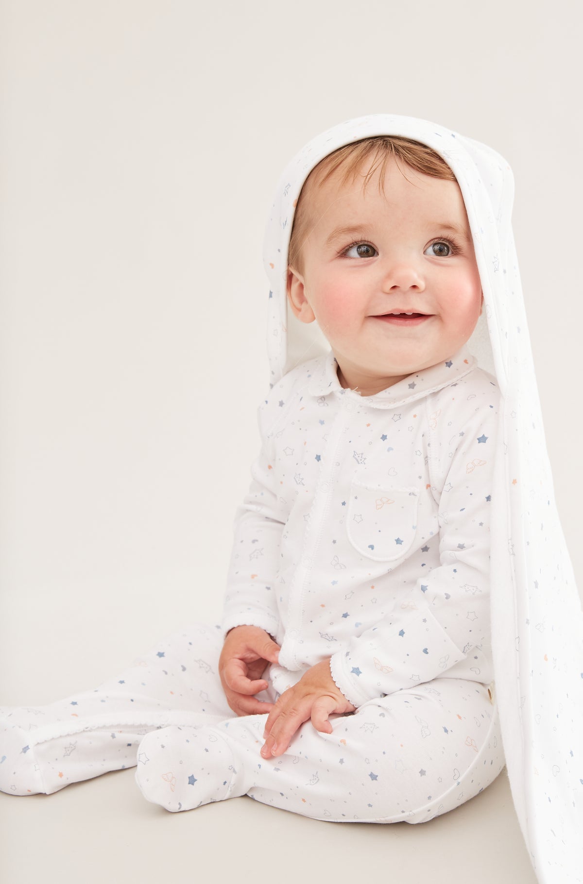 Star & Crown Sleepsuit With Mittens in Blue