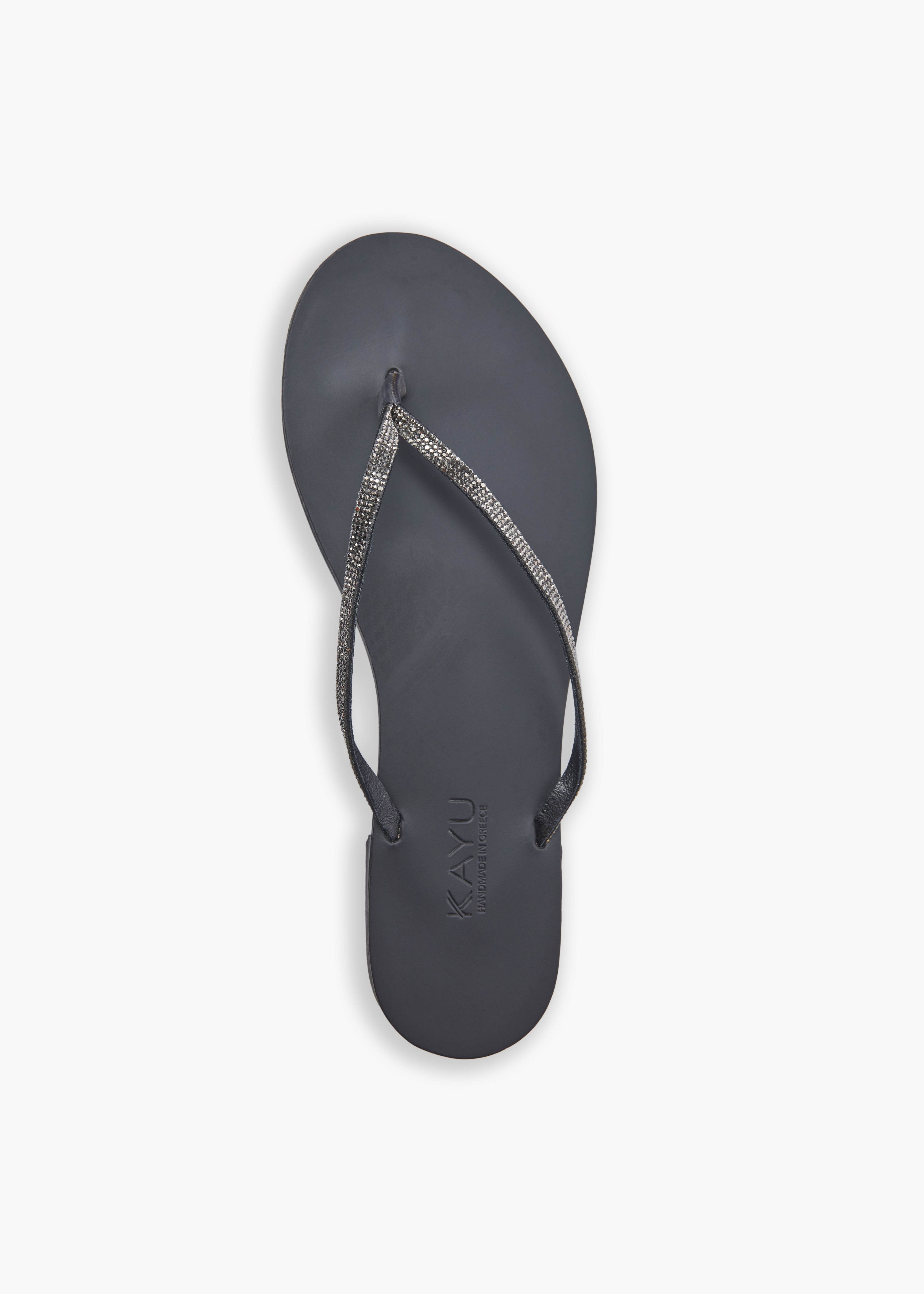 Milos Vegetable Tanned Leather Sandal in Black Crystal