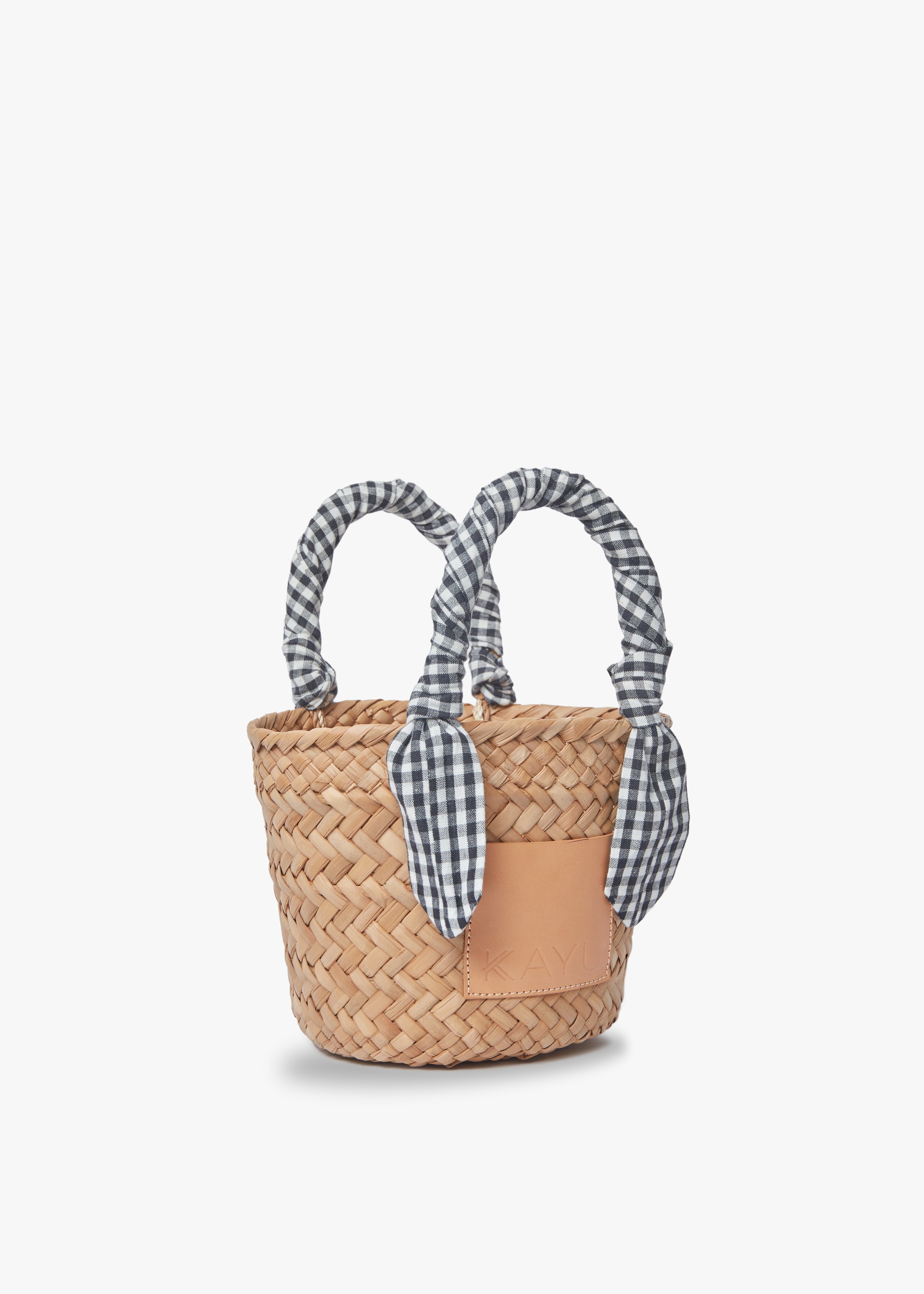 Mini Marlow Straw Scarf Tote Bag in Black Gingham