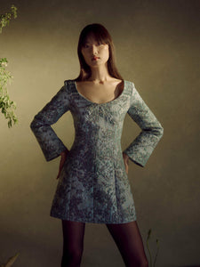 Jane Teal Floral Brocade Mini Dress