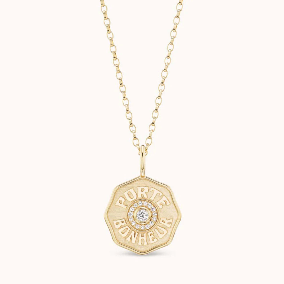 Raised Gold Mini Diamond Halo Porte Bonheur Charm