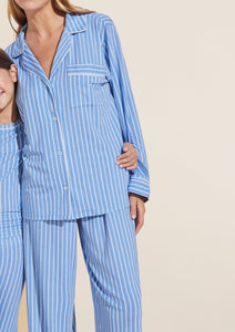 Gisele Printed TENCEL™ Modal Long PJ Set in Nordic Stripes Vista Blue/Ivory