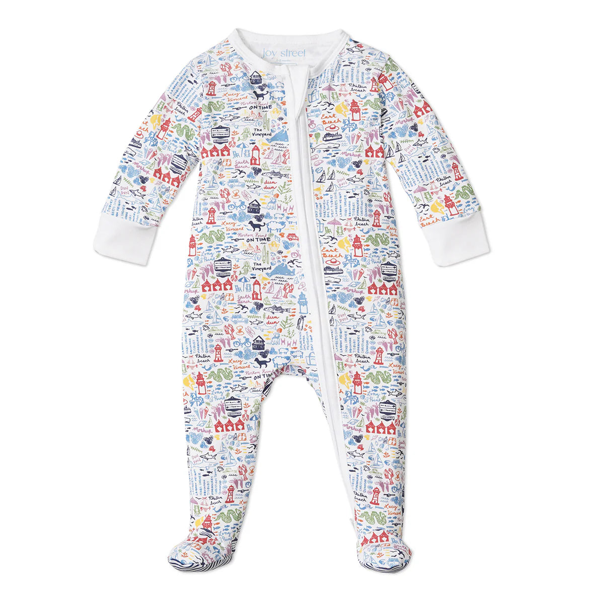 Martha’s Vineyard Zip Baby Onesie in Moby Multi