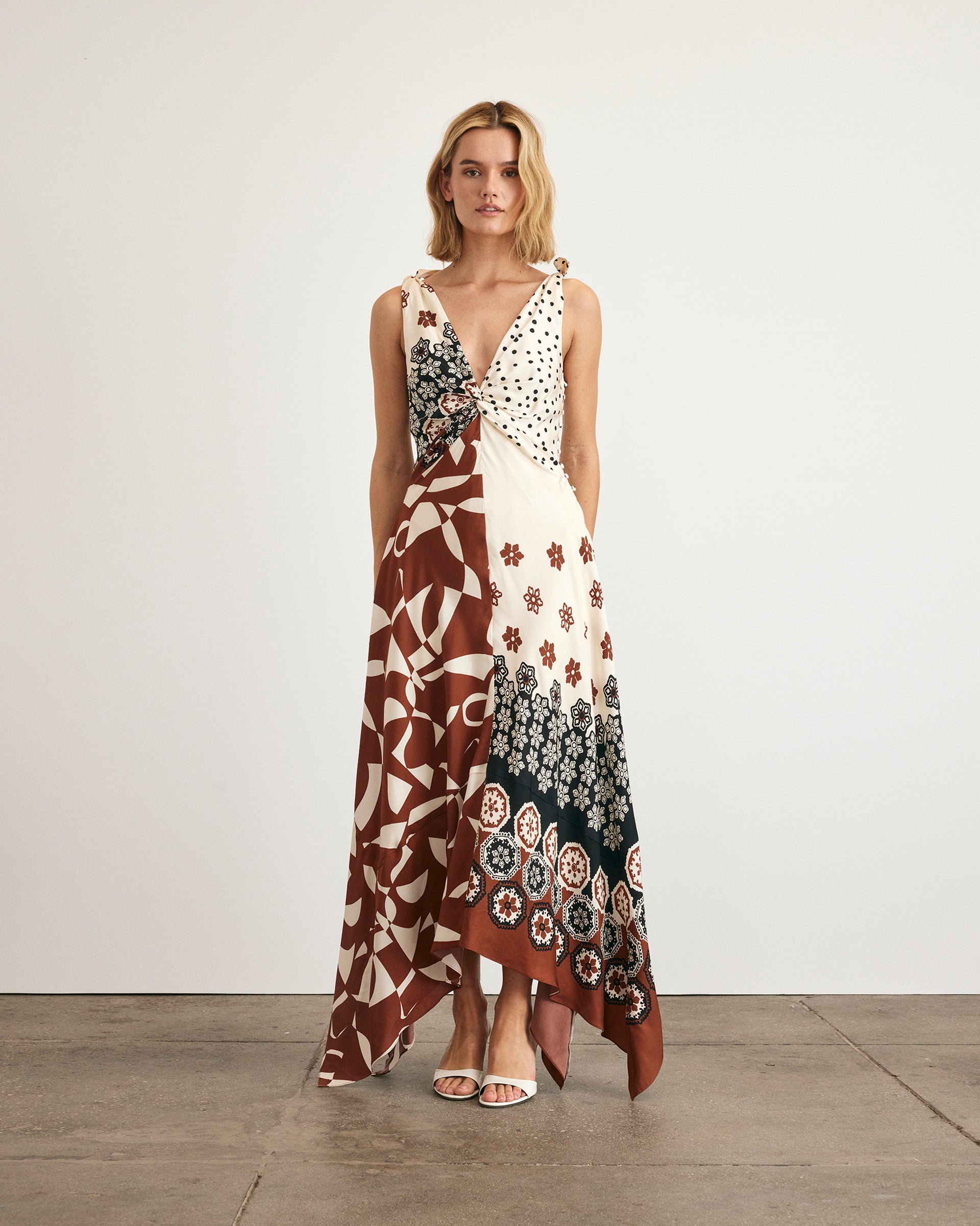 Mabel Dress in Cream & Deep Clay