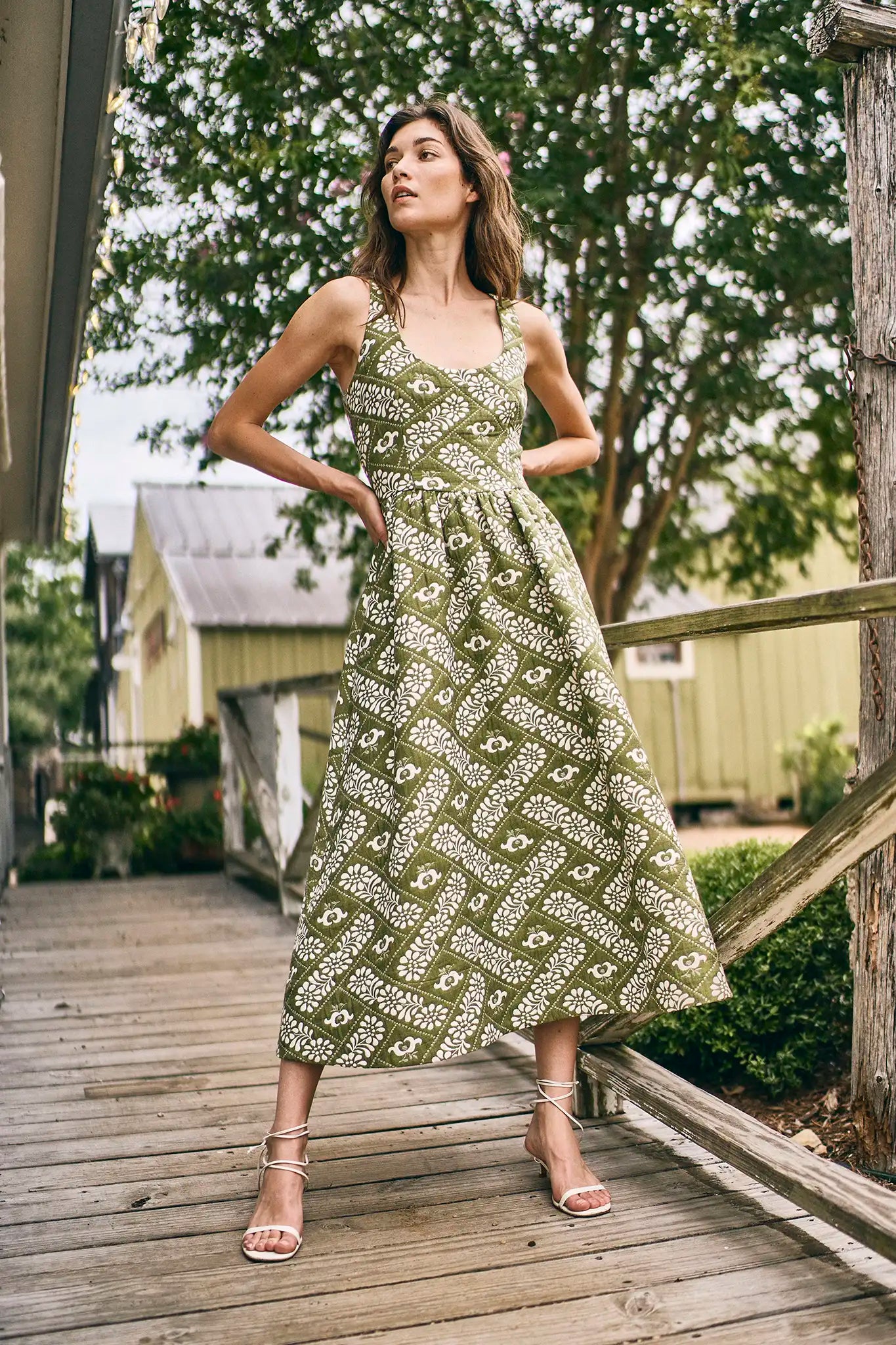 Maddy Dress in Legacy Jacquard Olive