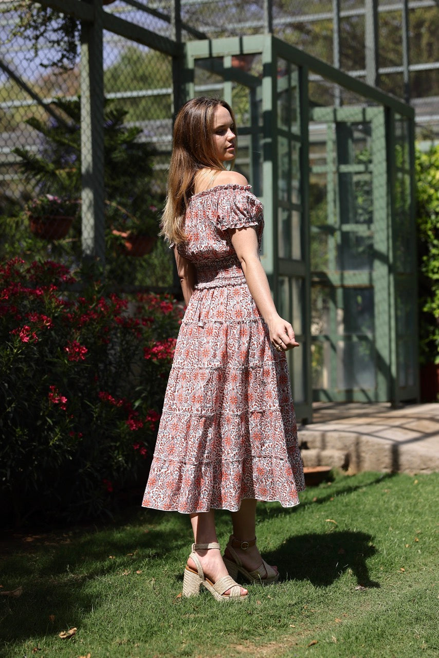 Majorca Midi Dress in Pink Tile