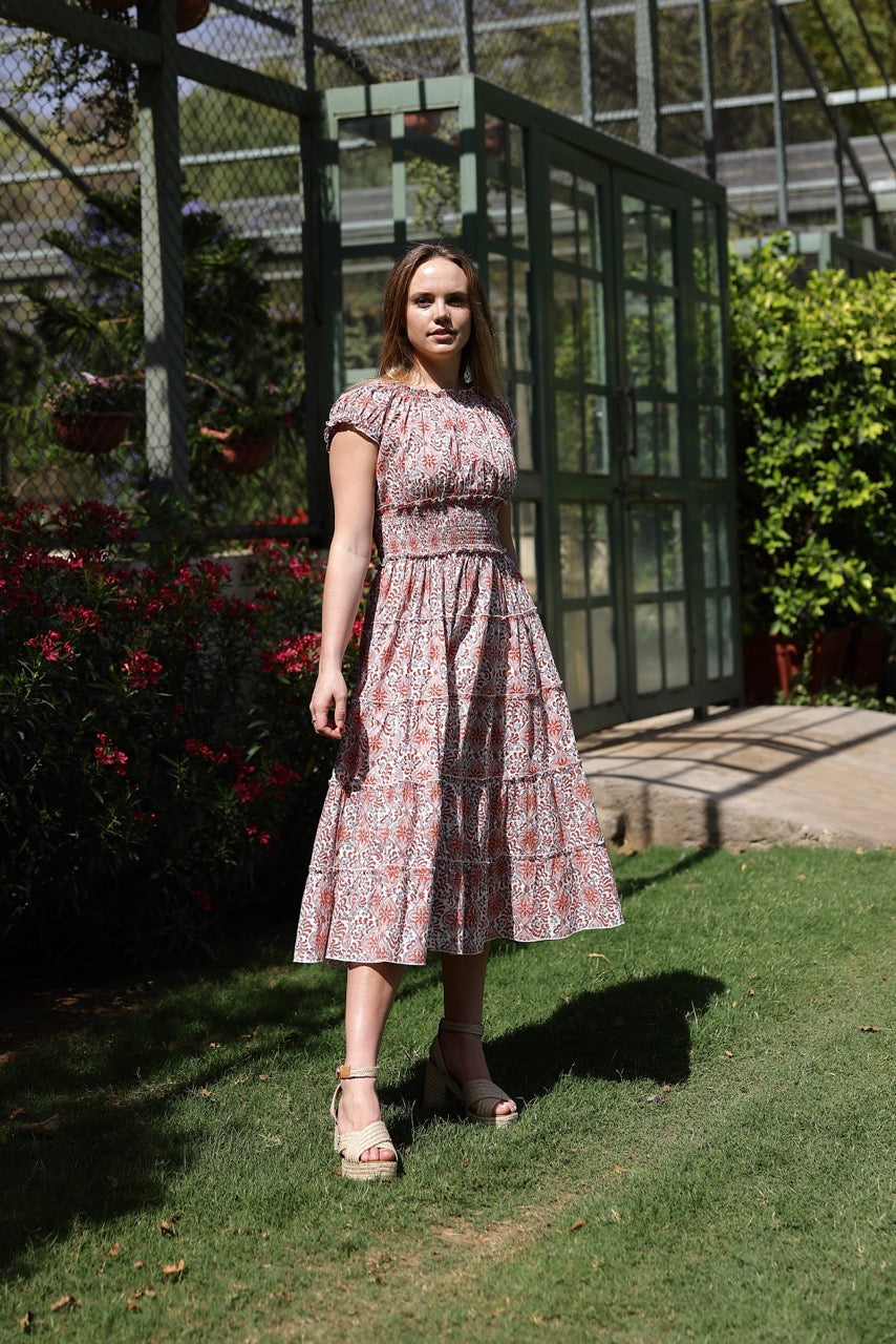 Majorca Midi Dress in Pink Tile