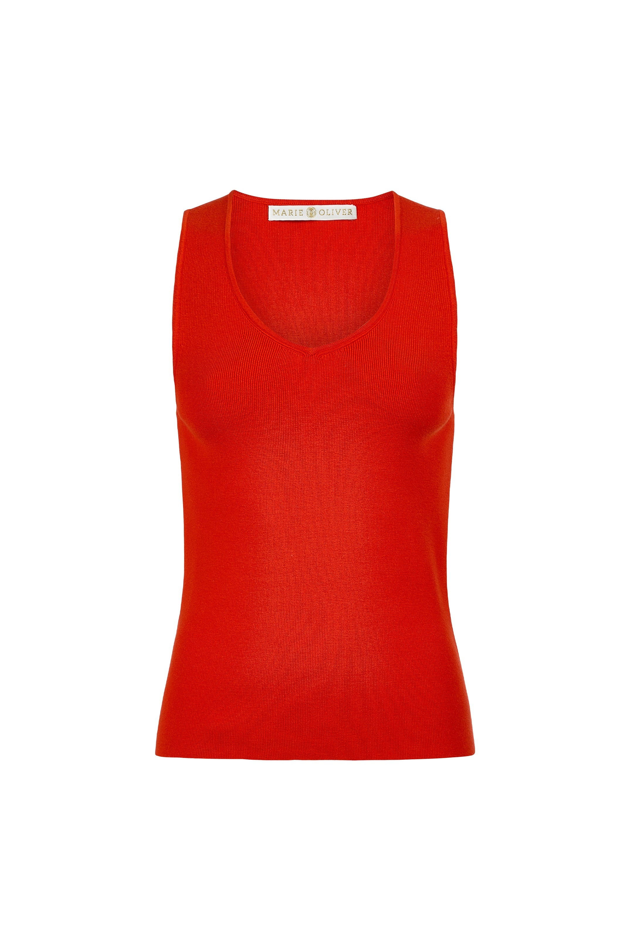 Bright red summer tank top with a soft texture and simple silhouette