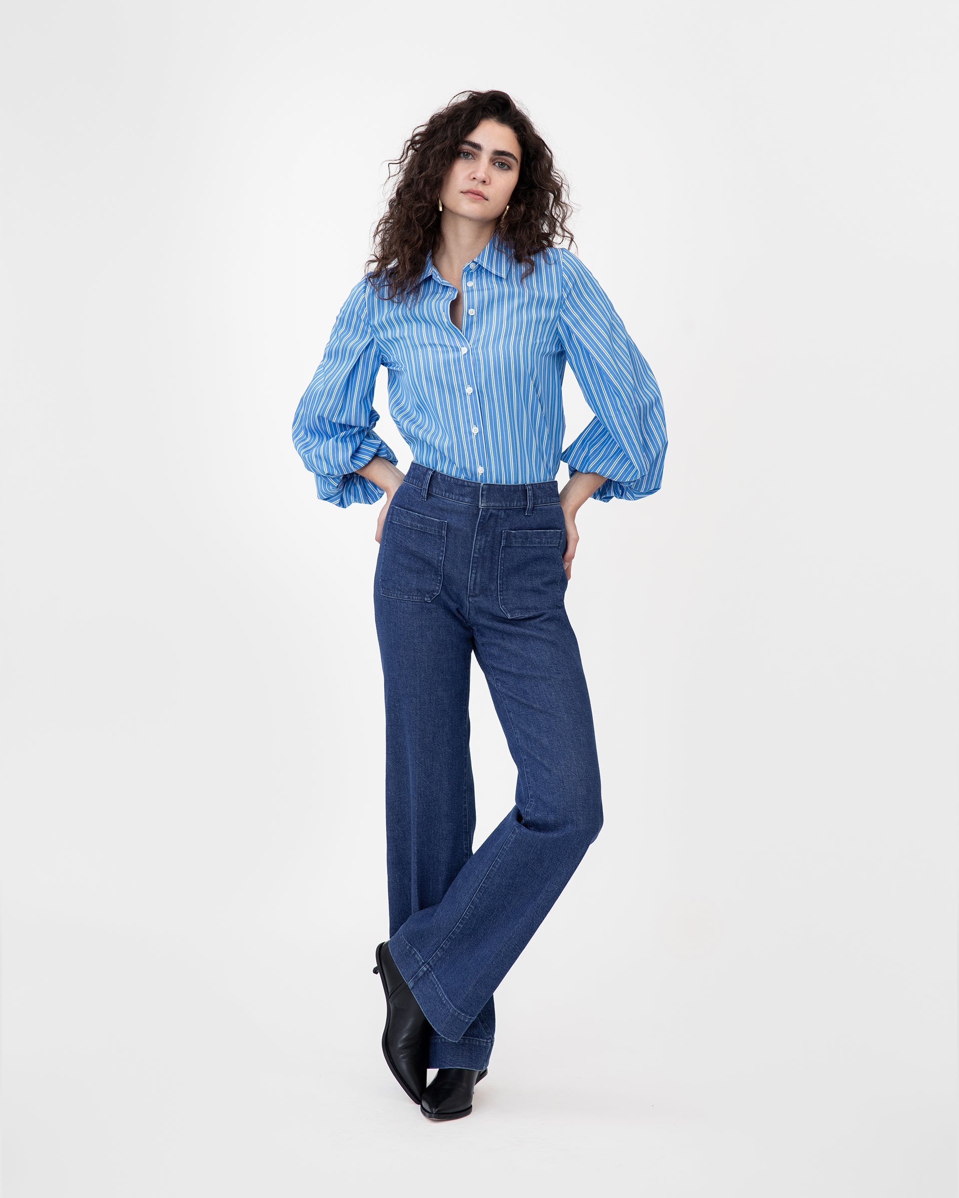 Marina Stripe Top in Cerulean Blue