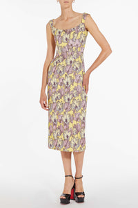 Nina Yellow and Purple Floral Brocade Corset Dress