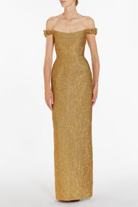 Yolanda Gold Brocade Column Gown