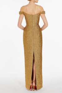 Yolanda Gold Brocade Column Gown