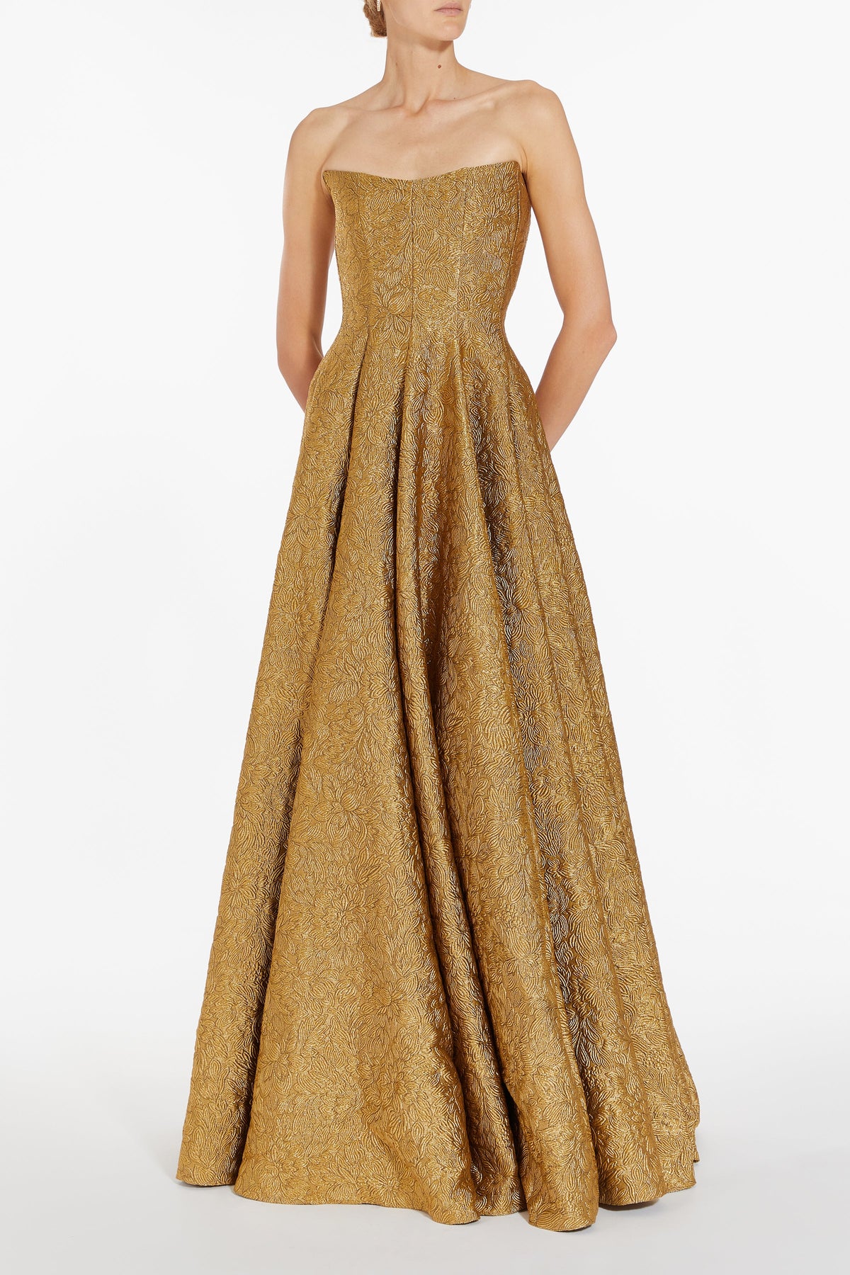 Laila Gold Brocade Strapless Gown