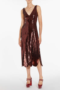 Brandy Maroon Paillette Midi Dress