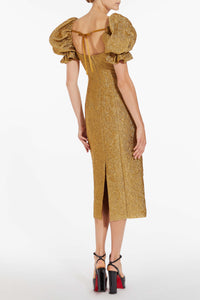 Farrah Gold Brocade Midi Dress