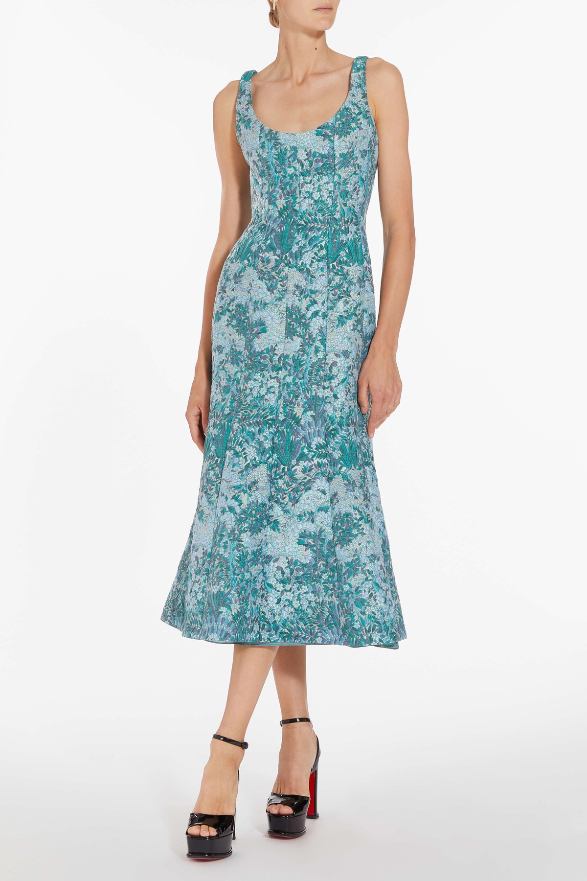 Judith Teal Floral Brocade Midi Dress