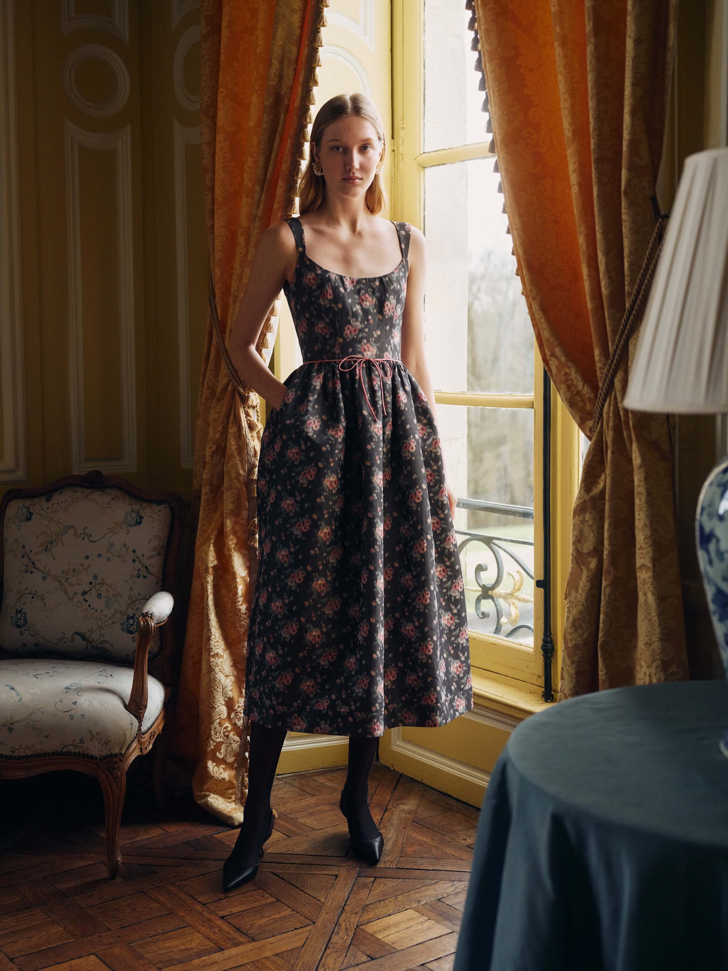 Apple Taffeta Corset Midi Dress