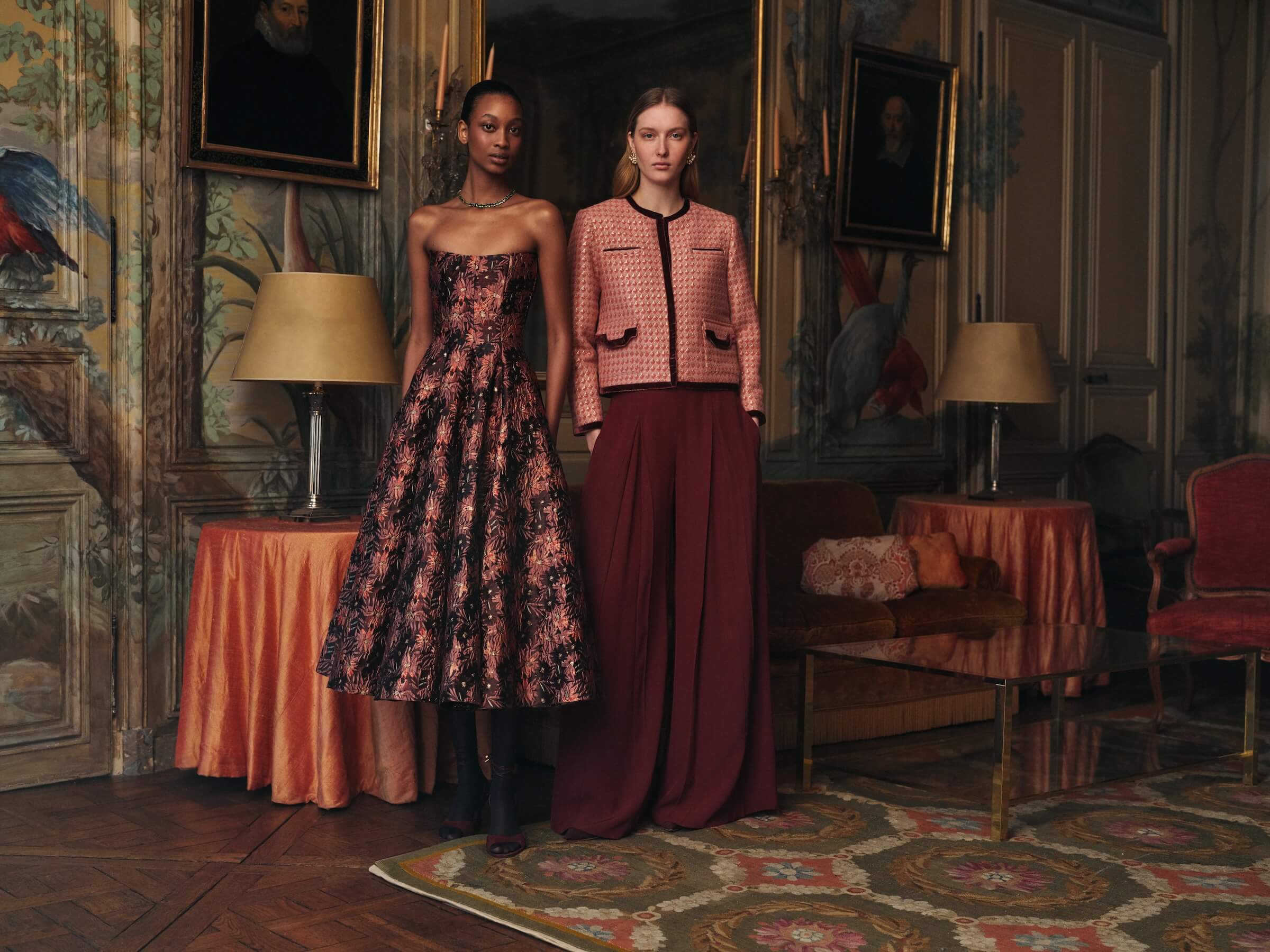 Rousseau Burgundy Floral Brocade Midi Dress