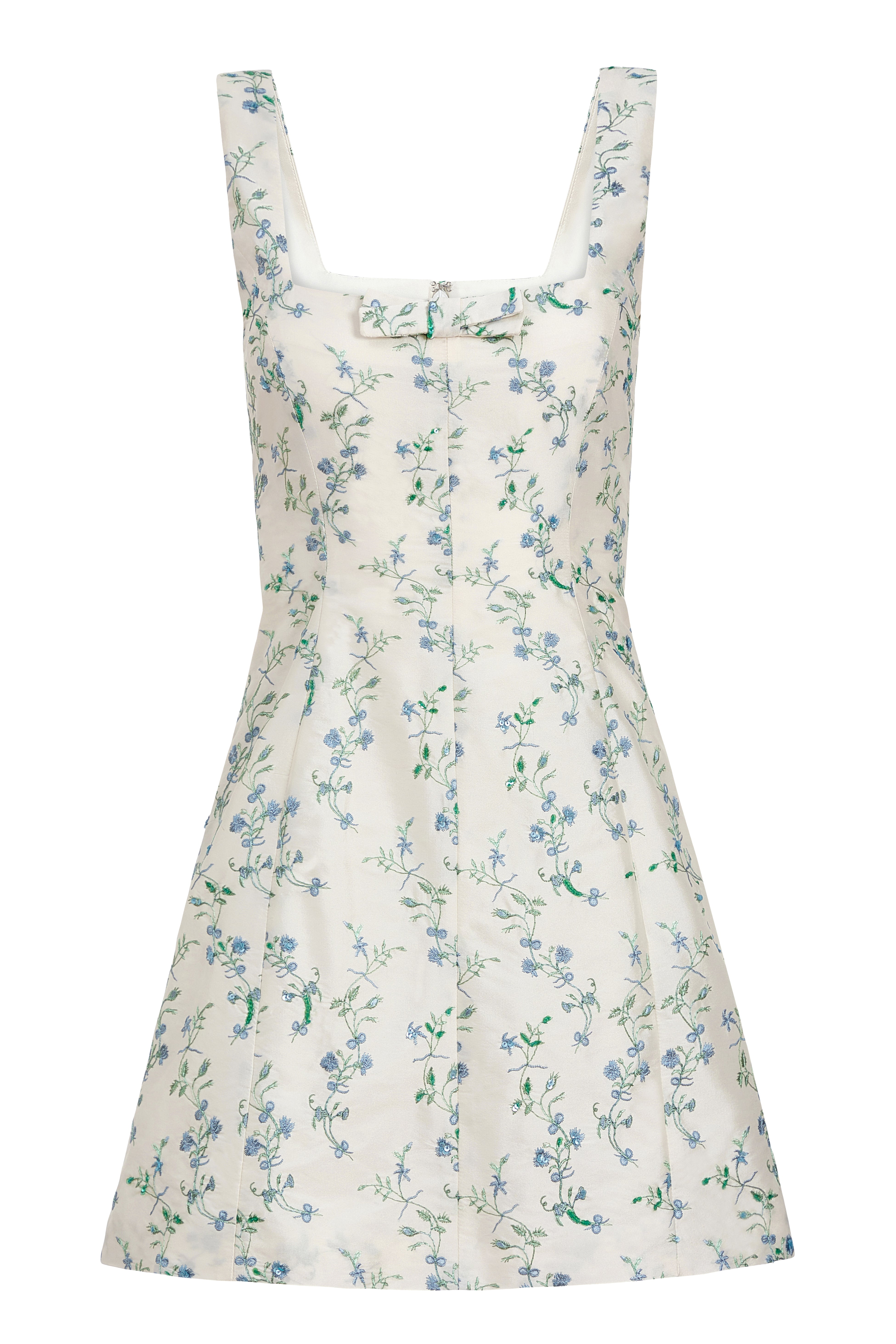 OTM Exclusive: Shantug Silk Corinne Beaded Floral Embroidered Mini Dress With Bow