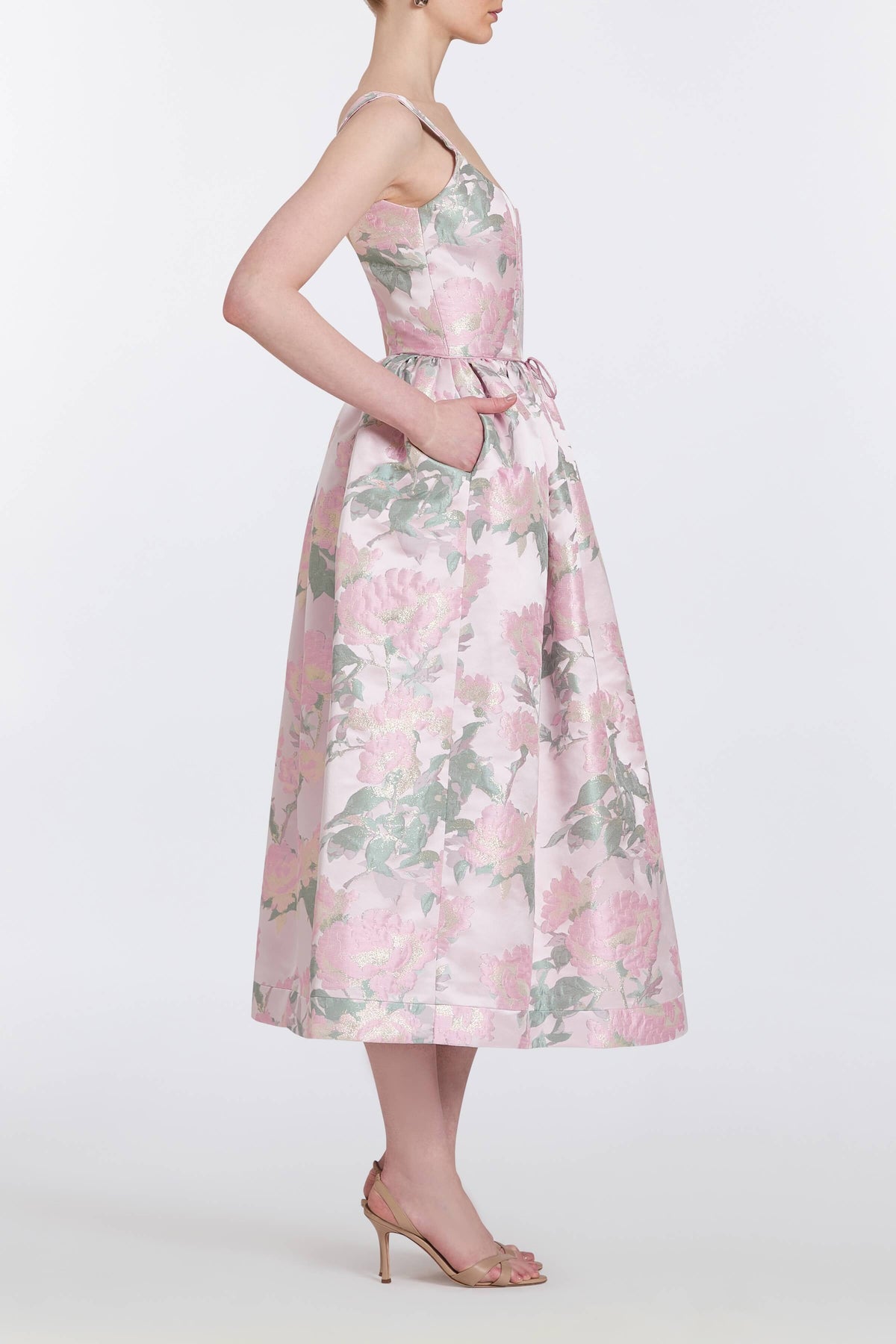 Apple Light Pink Brocade Corset Midi
