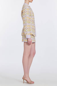 Raven Pastel Metallic Tweed Long Sleeve Button Down Top
