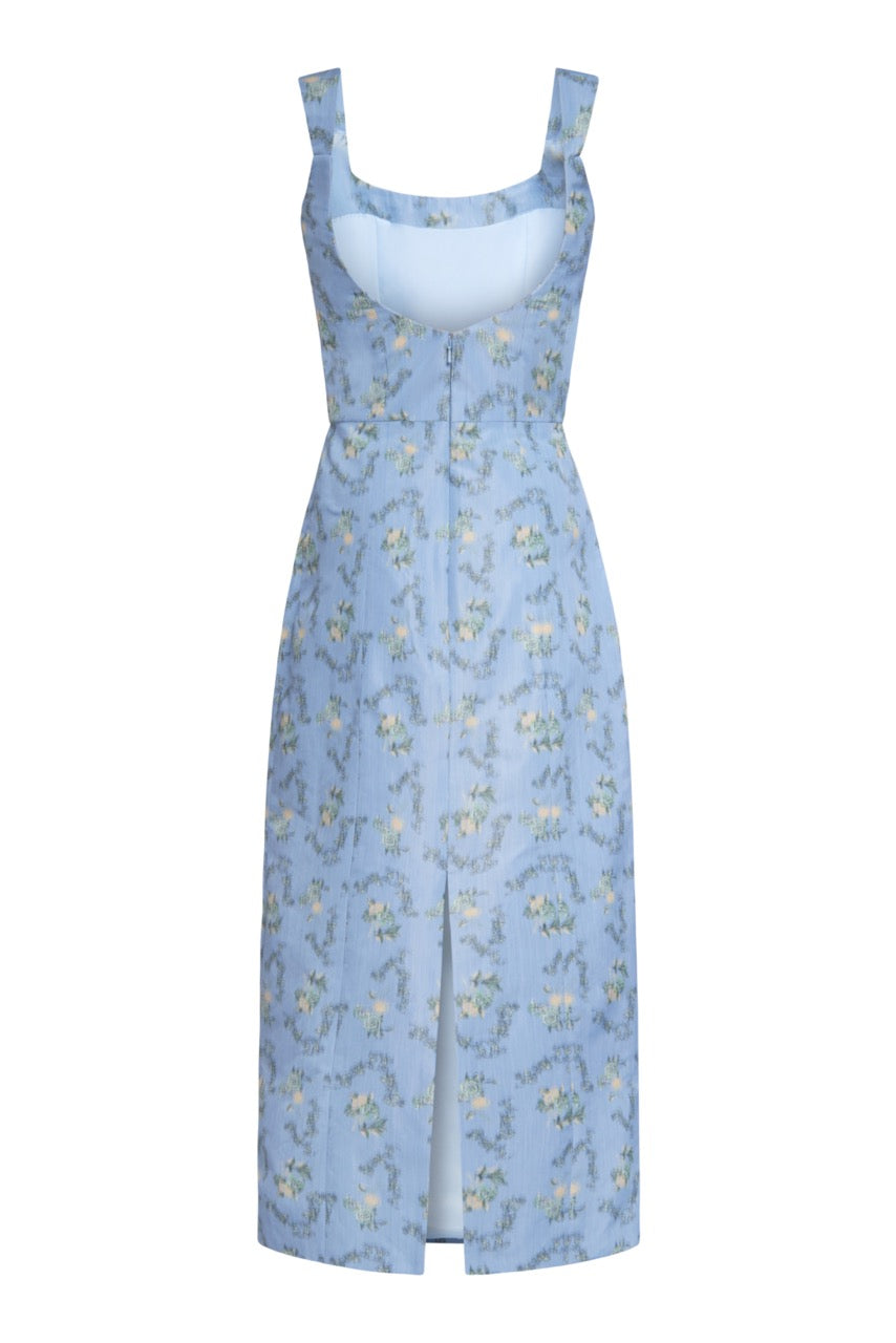 OTM Exclusive: Numa Blue Floral Ikat Corset Dress