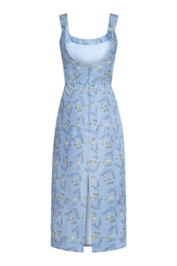 OTM Exclusive: Numa Blue Floral Ikat Corset Dress