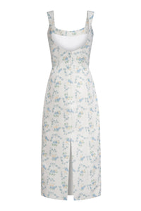 OTM Exclusive: Numa White Floral Ikat Corset Dress With Back Slit