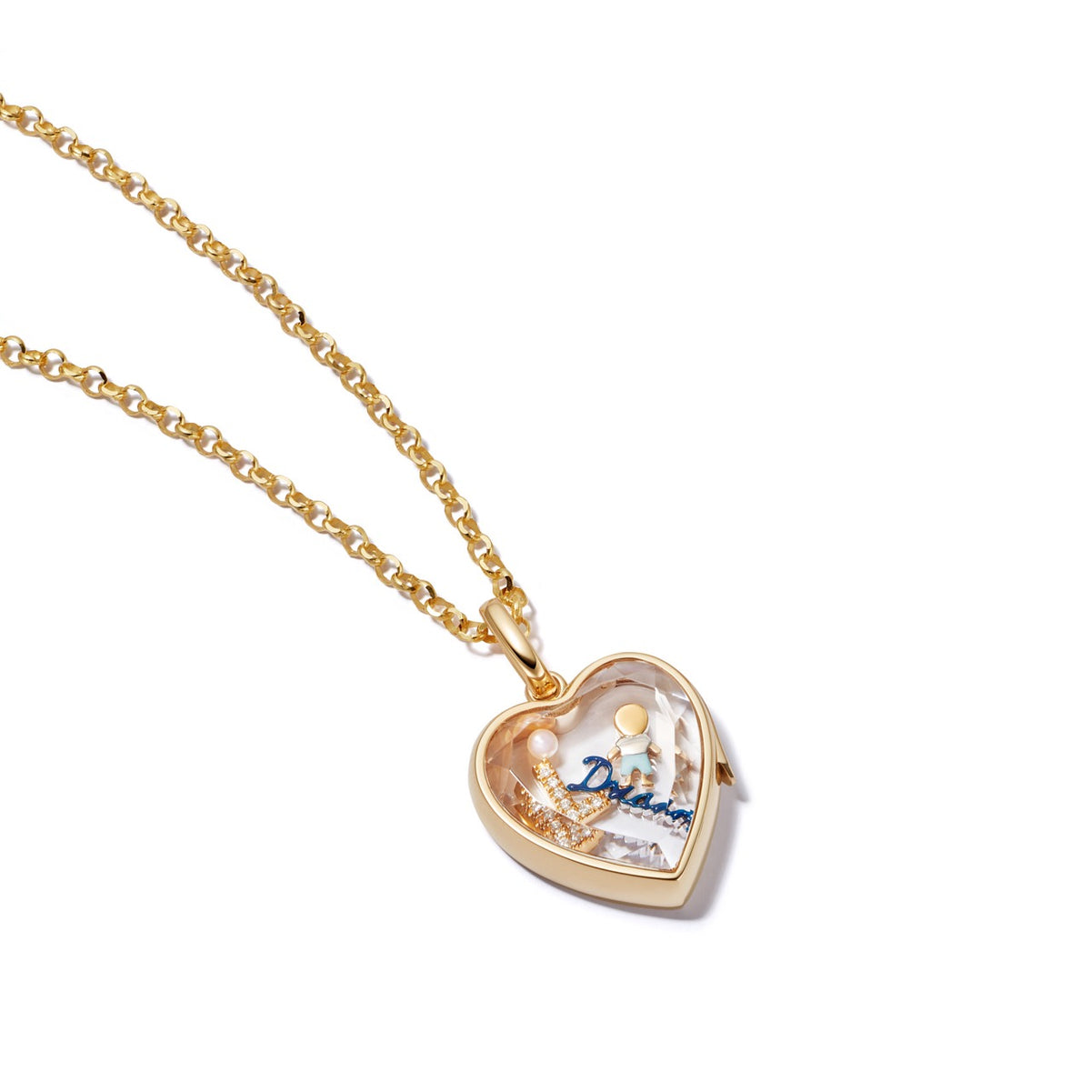 Medium Heart Shape Locket Pendant on Adjustable Rolo Gold Chain