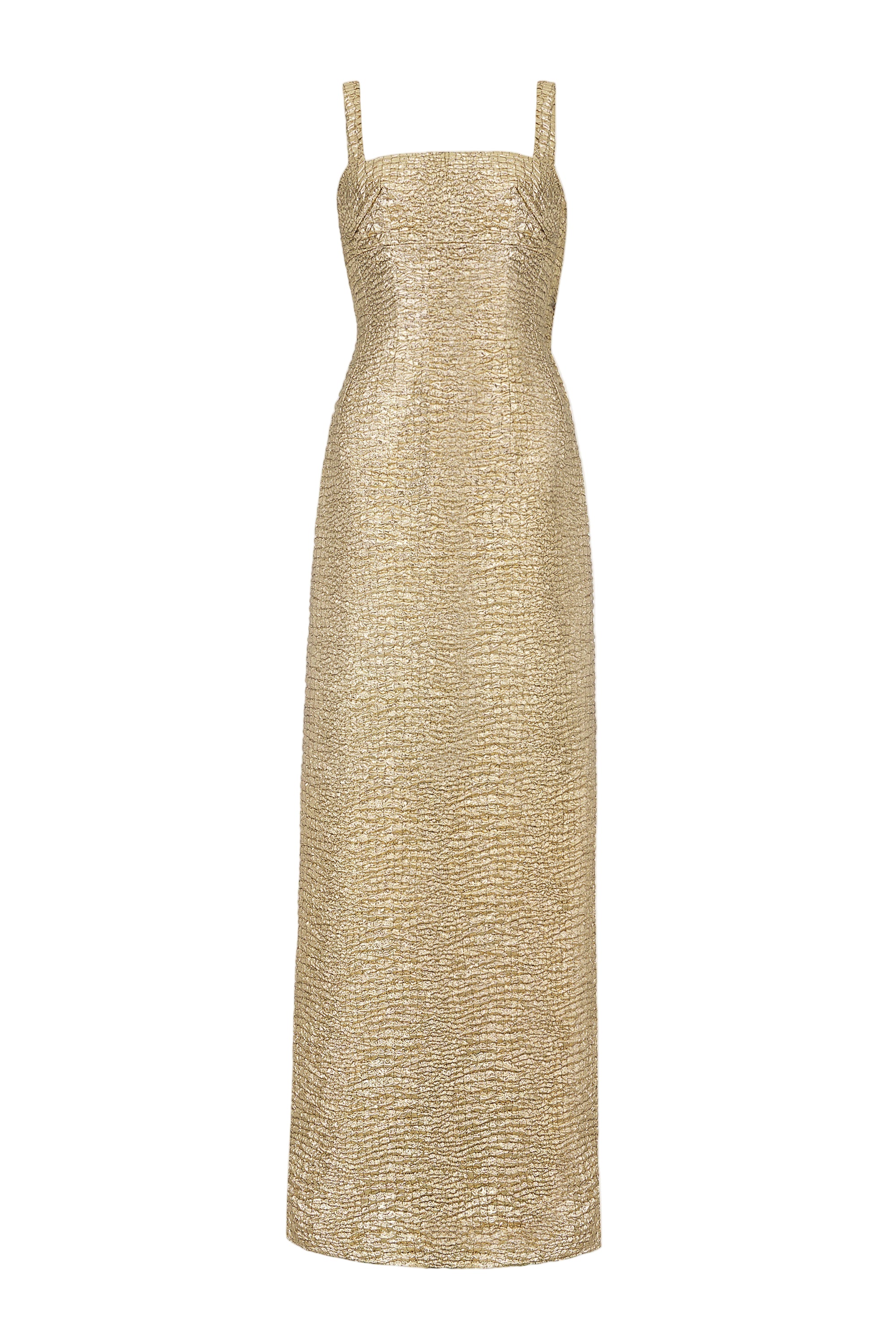 Micheline Dress in Gold Metallic Seersucker