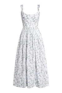 OTM Exclusive: Linen Apple Beaded Floral Embroidered Corset Midi Dress