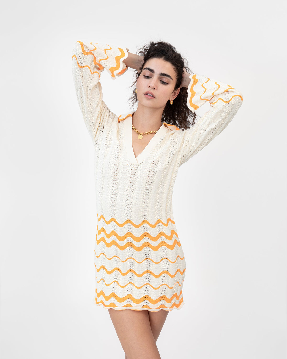 Miles Dress in Cream & Orange Peel Multi