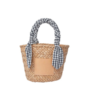 Mini Marlow Straw Scarf Tote Bag in Black Gingham