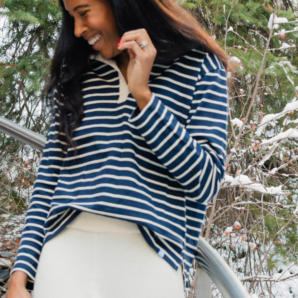 Women’s Navy Stripe Rugby Shirt