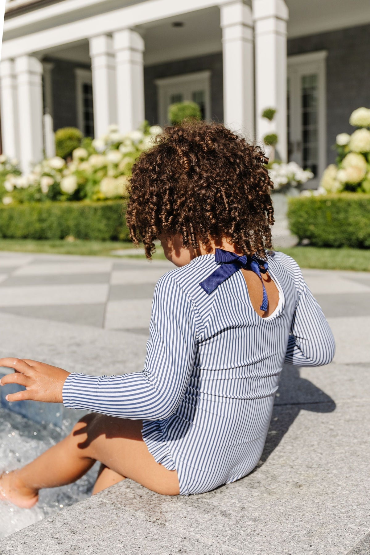 Girls Rashguard One-Piece in Powder Blue Stripe