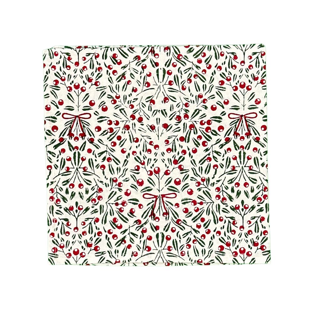 Mistletoe hand block print napkin