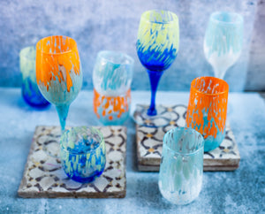 Nuvola Orange and Light Blue Wine Glass