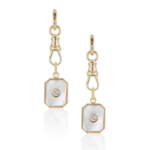 Mother of Pearl Diamond Bezel Charm Dog Clip Earrings