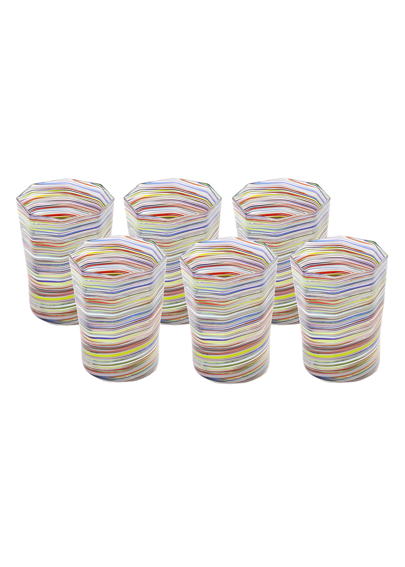 Short Hand Blown Tumbler in Multi, Set of 6