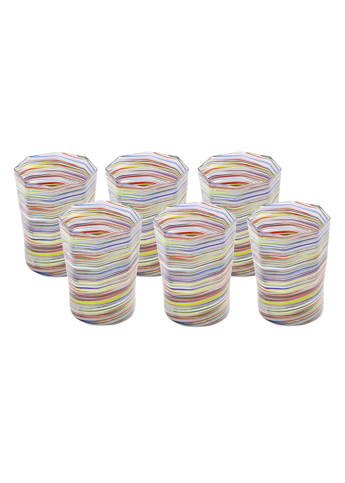 Short Hand Blown Tumbler in Multi, Set of 6