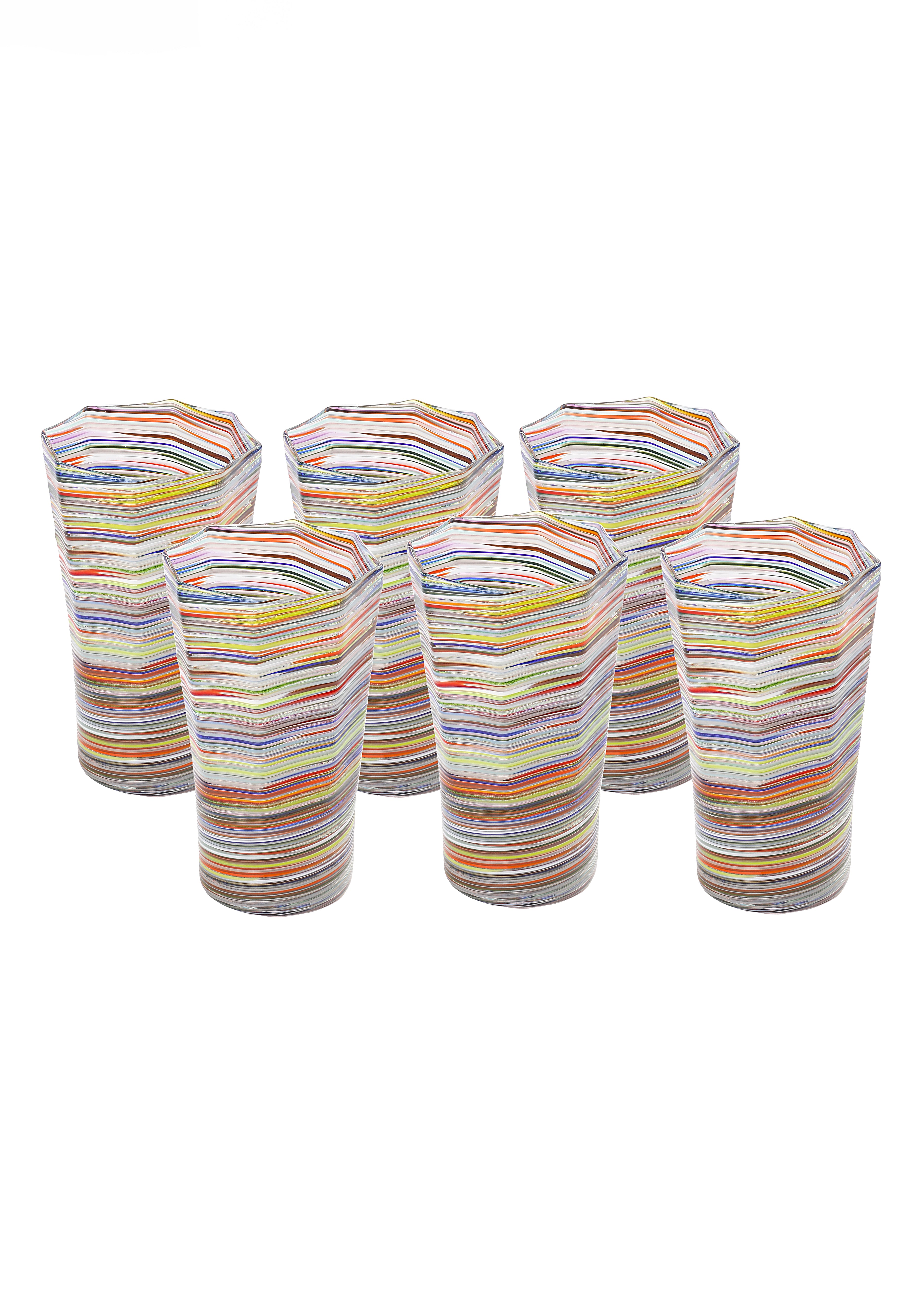 Tall Hand Blown Tumbler in Multi, Set of 6