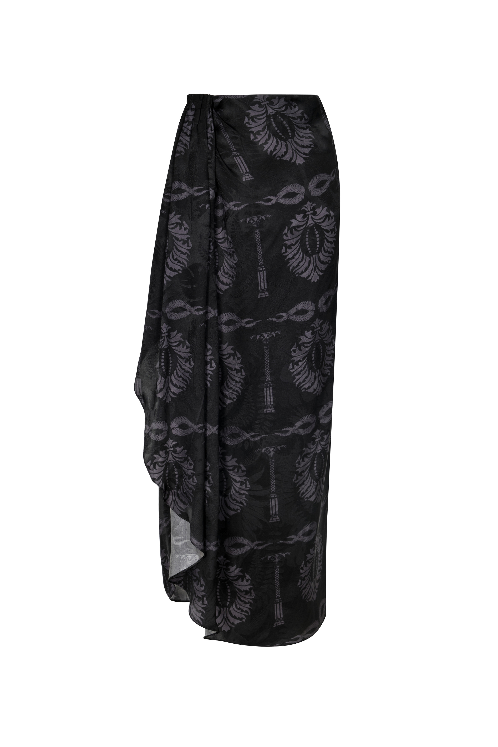 Myanmar Silk Jacquard Midi Skirt in Black