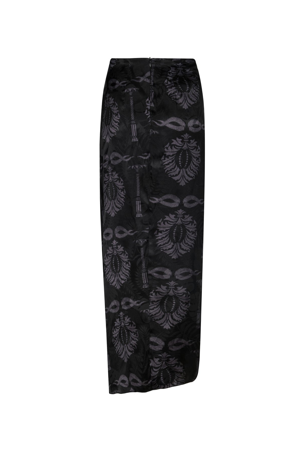 Myanmar Silk Jacquard Midi Skirt in Black