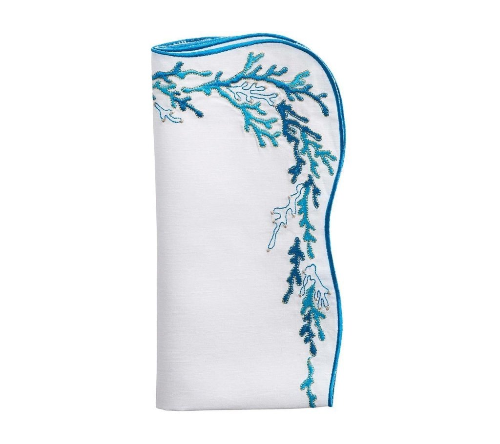 Kim Seybert, Inc.Reef Napkin in White, Turquoise & Gold, Set of 4Napkins